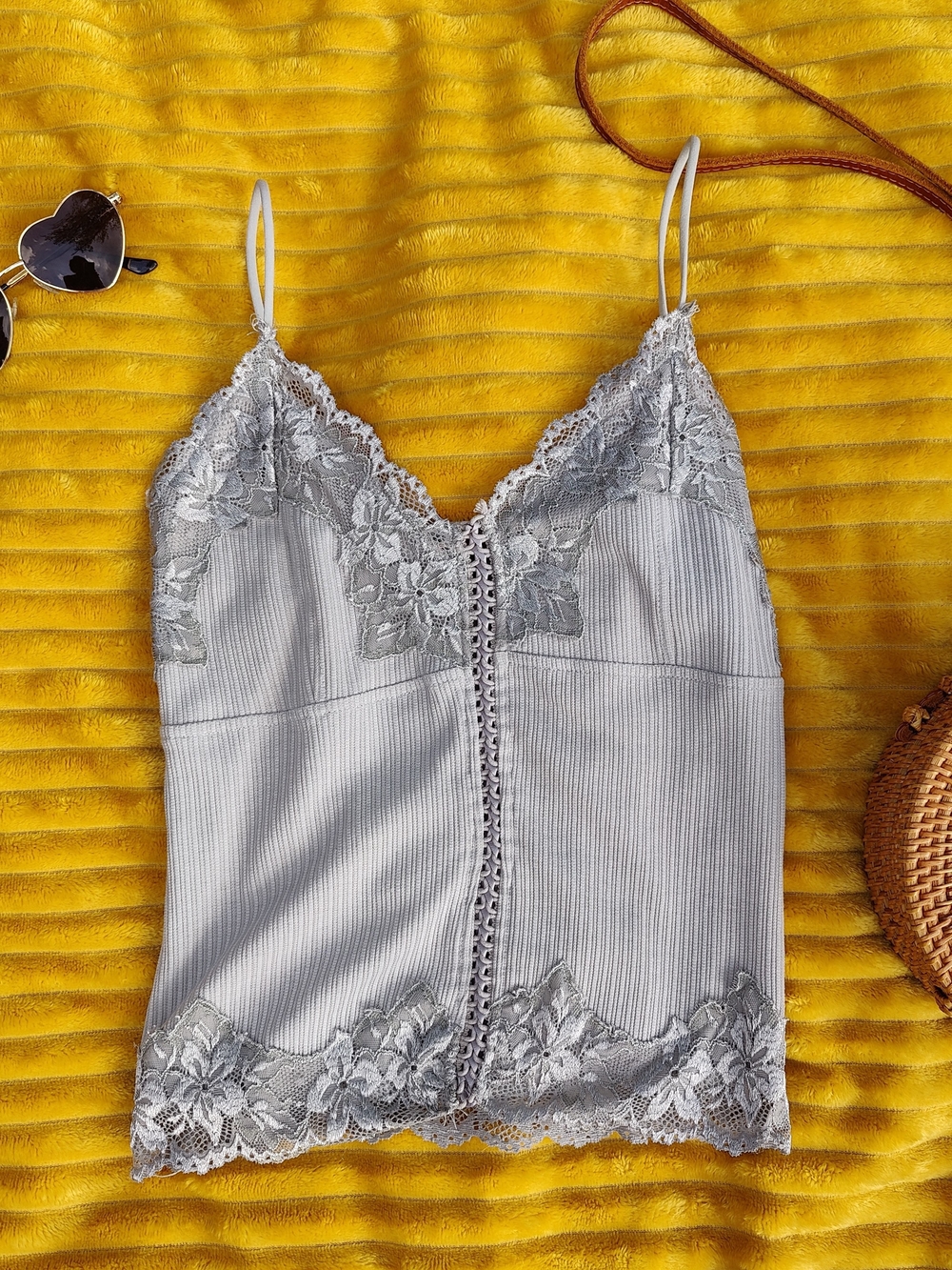 Lace Trim Cami Top - Gray Silver